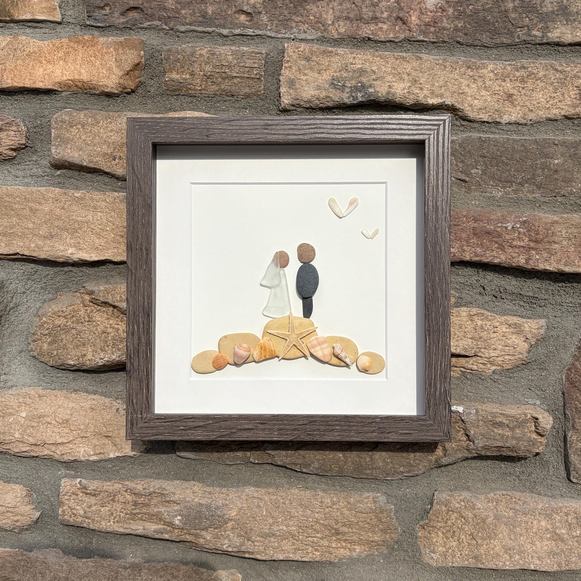 Personalized Beach Wedding Gift, 9x9 Framed Pebble and Sea Glass Art, Perfect Wedding Gift, Engagement Gift, Bridal Shower Gift