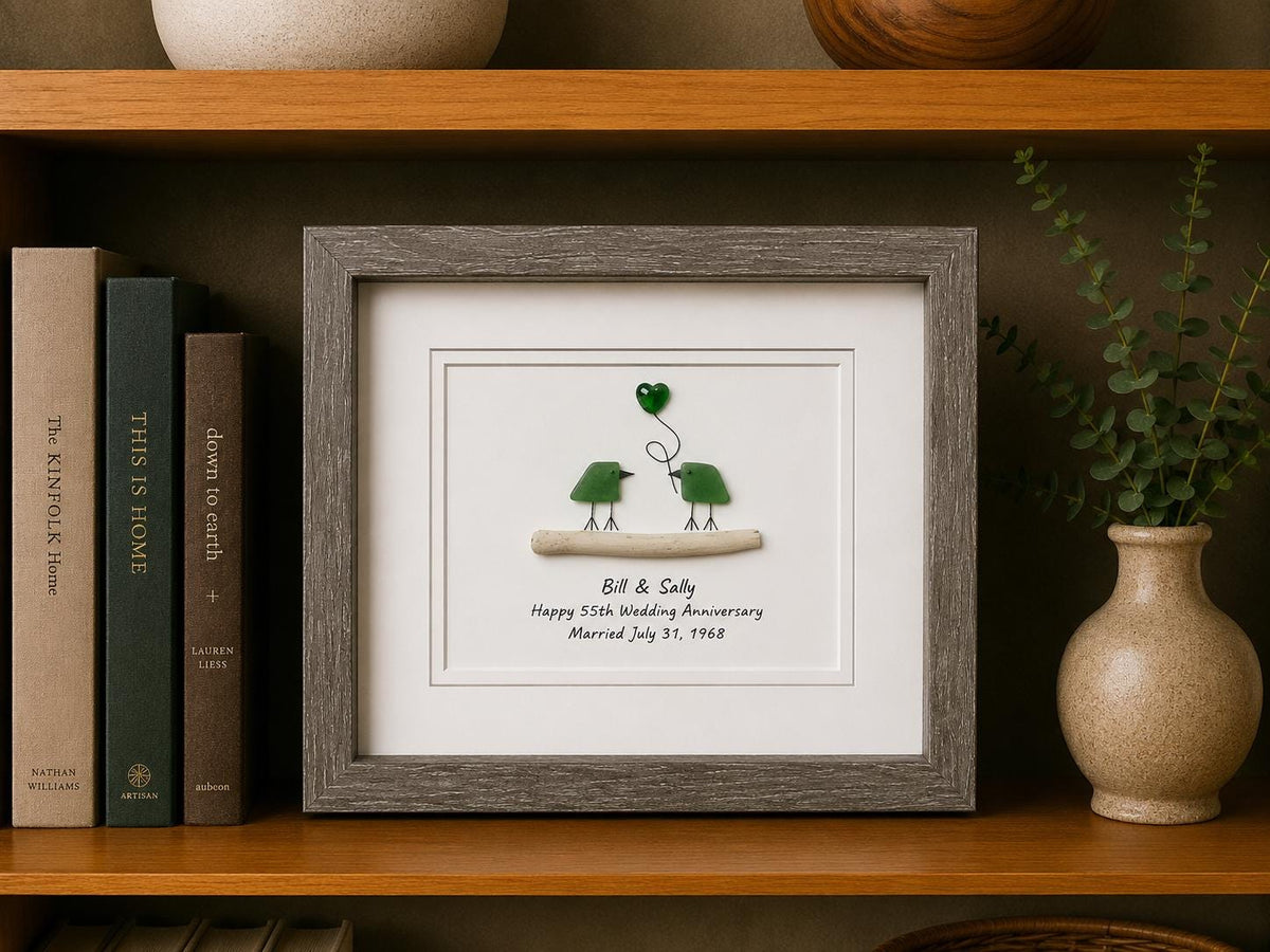 Emerald Wedding Anniversary | 55th Anniversary | Unique 55th Anniversary Gift | Gift for Wife, Husband, Parent, Couple | 8x10 Sea Glass Art