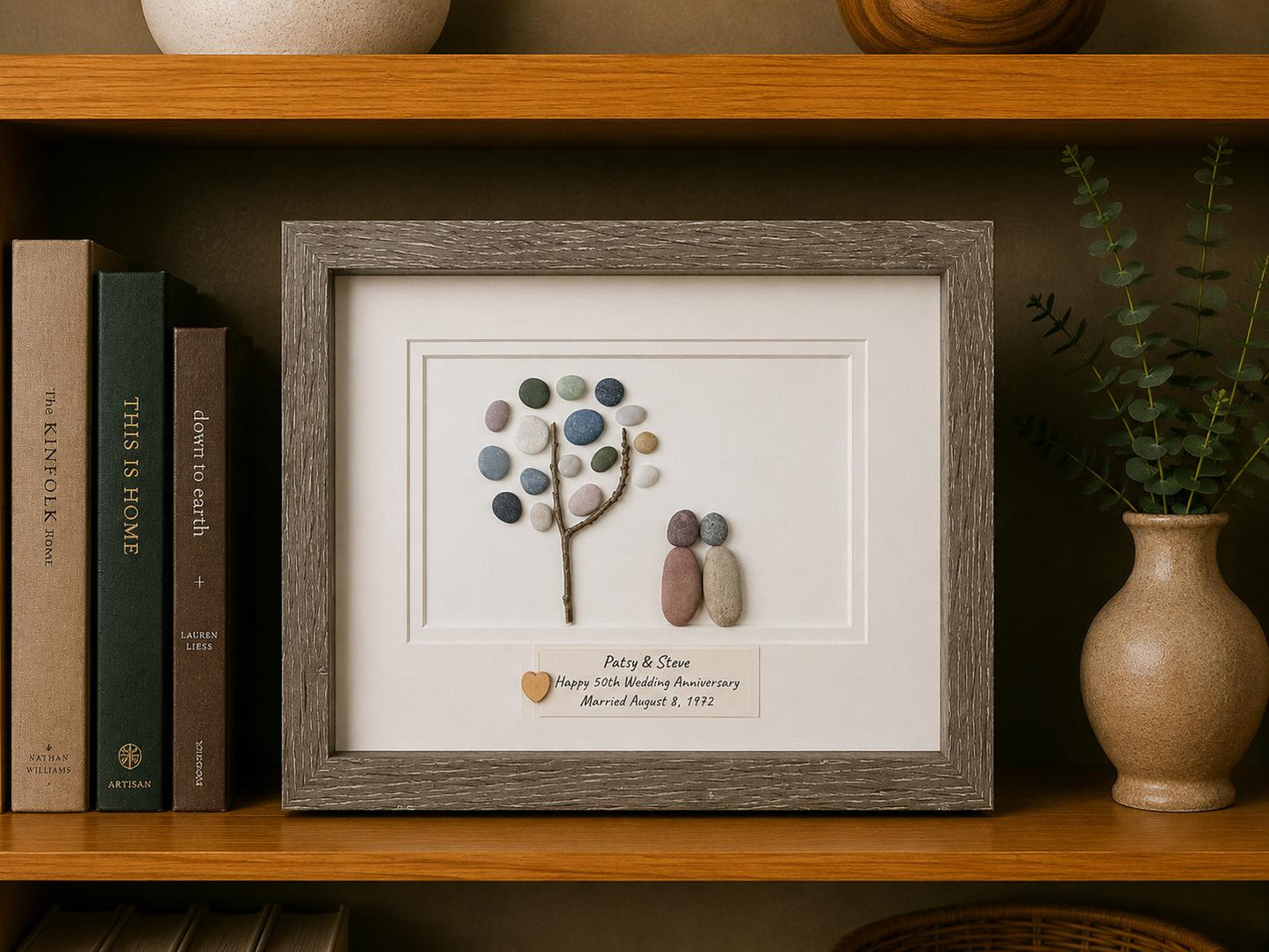 Personalized 50th Anniversary Pebble Art | Golden Wedding Gift