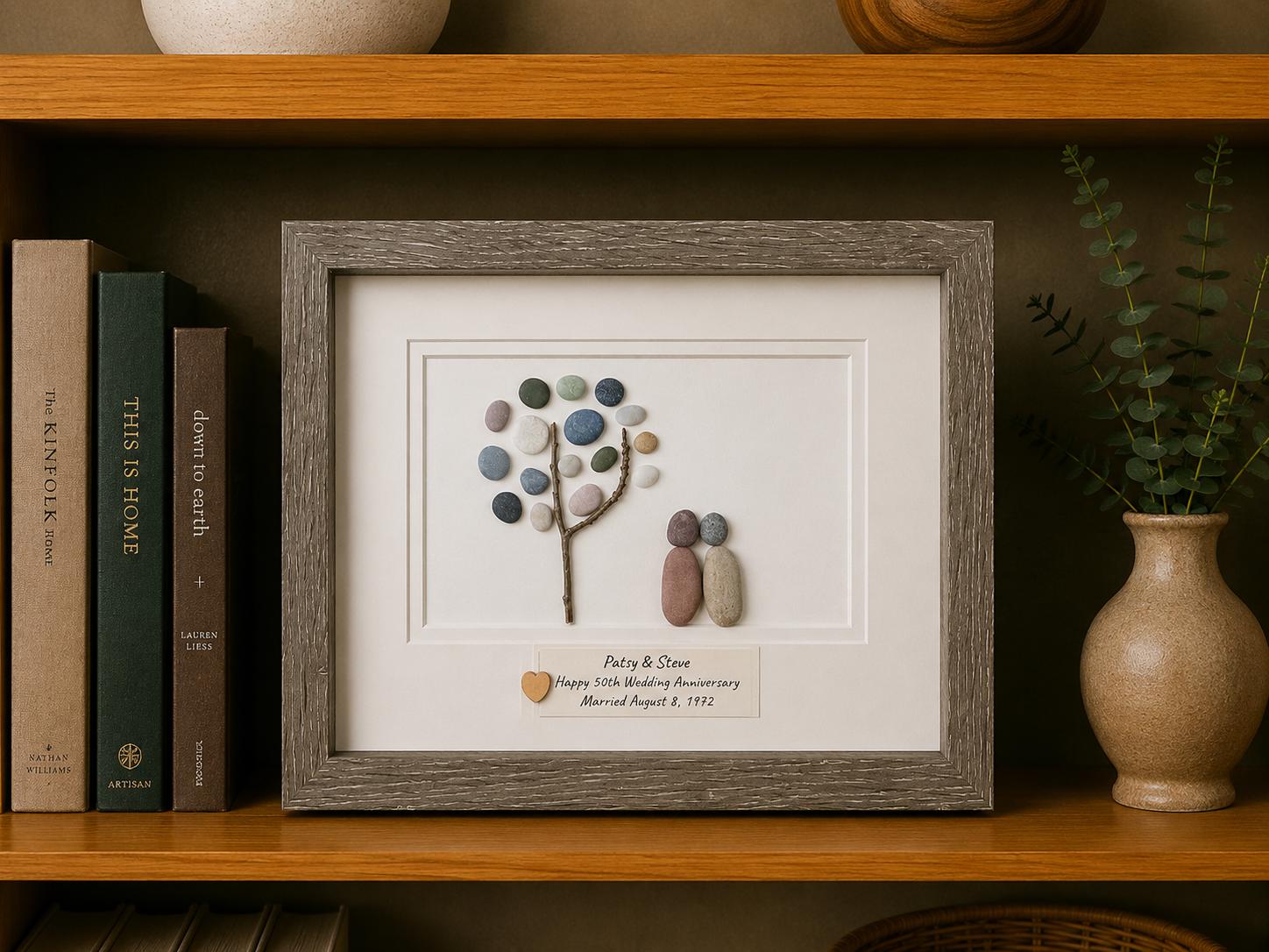 Personalized 50th Anniversary Pebble Art | Golden Wedding Gift