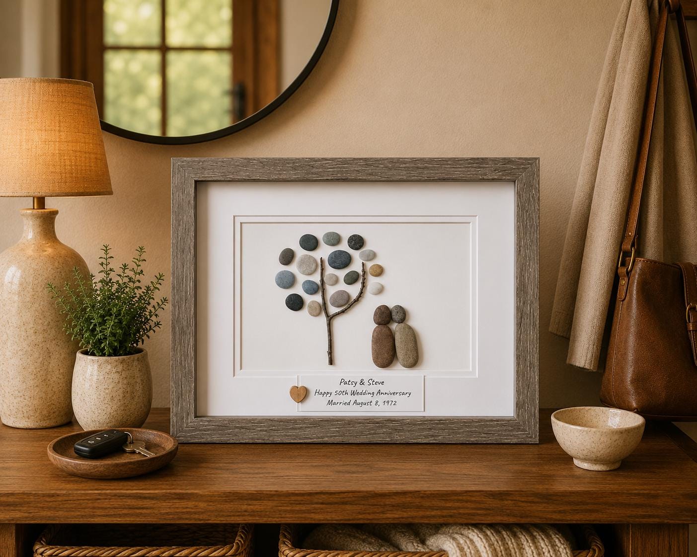 Personalized 50th Anniversary Pebble Art | Golden Wedding Gift
