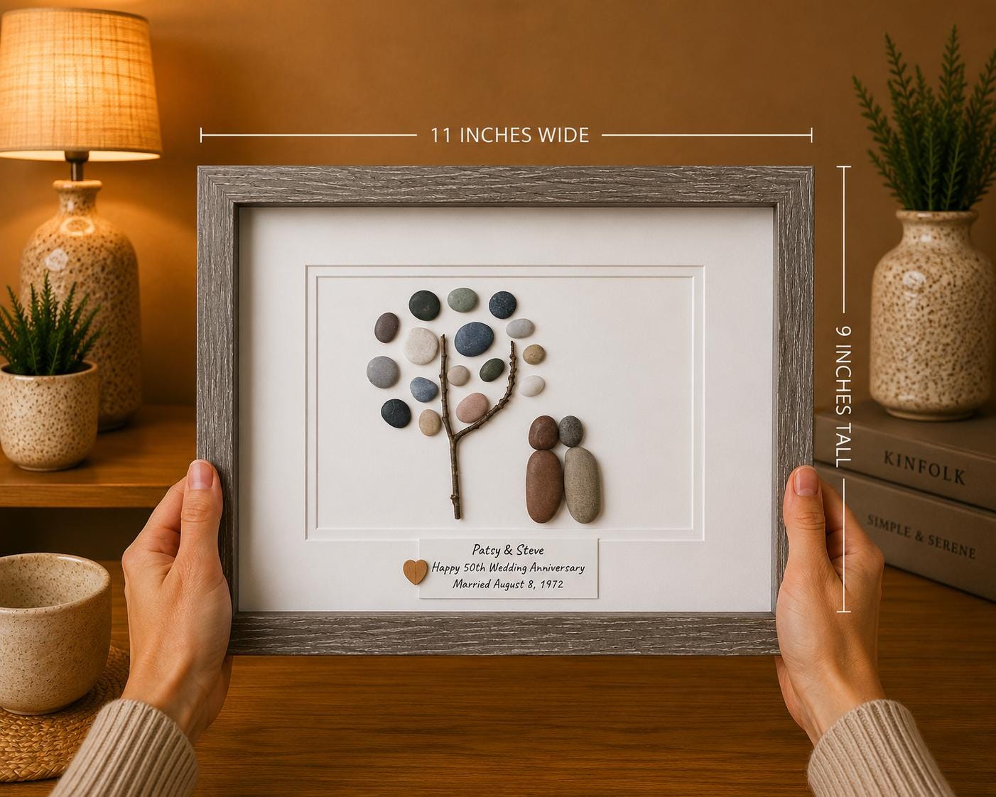 Personalized 50th Anniversary Pebble Art | Golden Wedding Gift