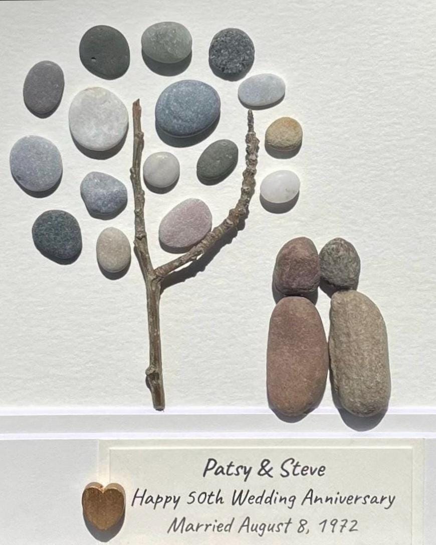 Personalized 50th Anniversary Pebble Art | Golden Wedding Gift