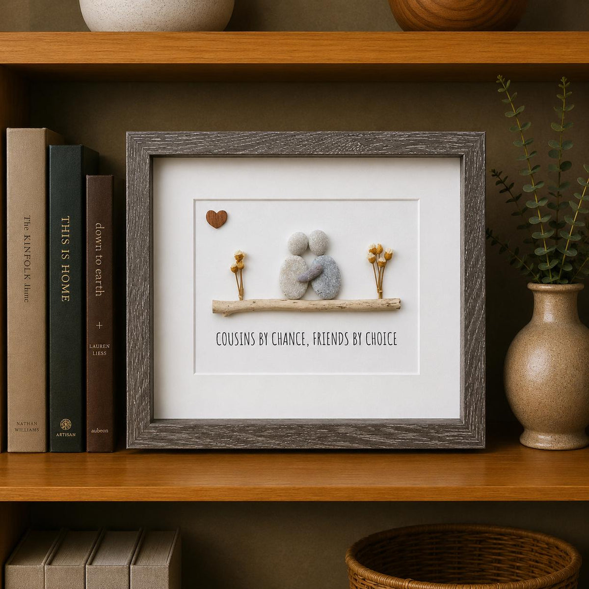 Cousins by Chance, Friends by Choice | Handmade Gift for Cousin | Unique Gift for Cousins | 8x10 Pebble and Driftwood Art