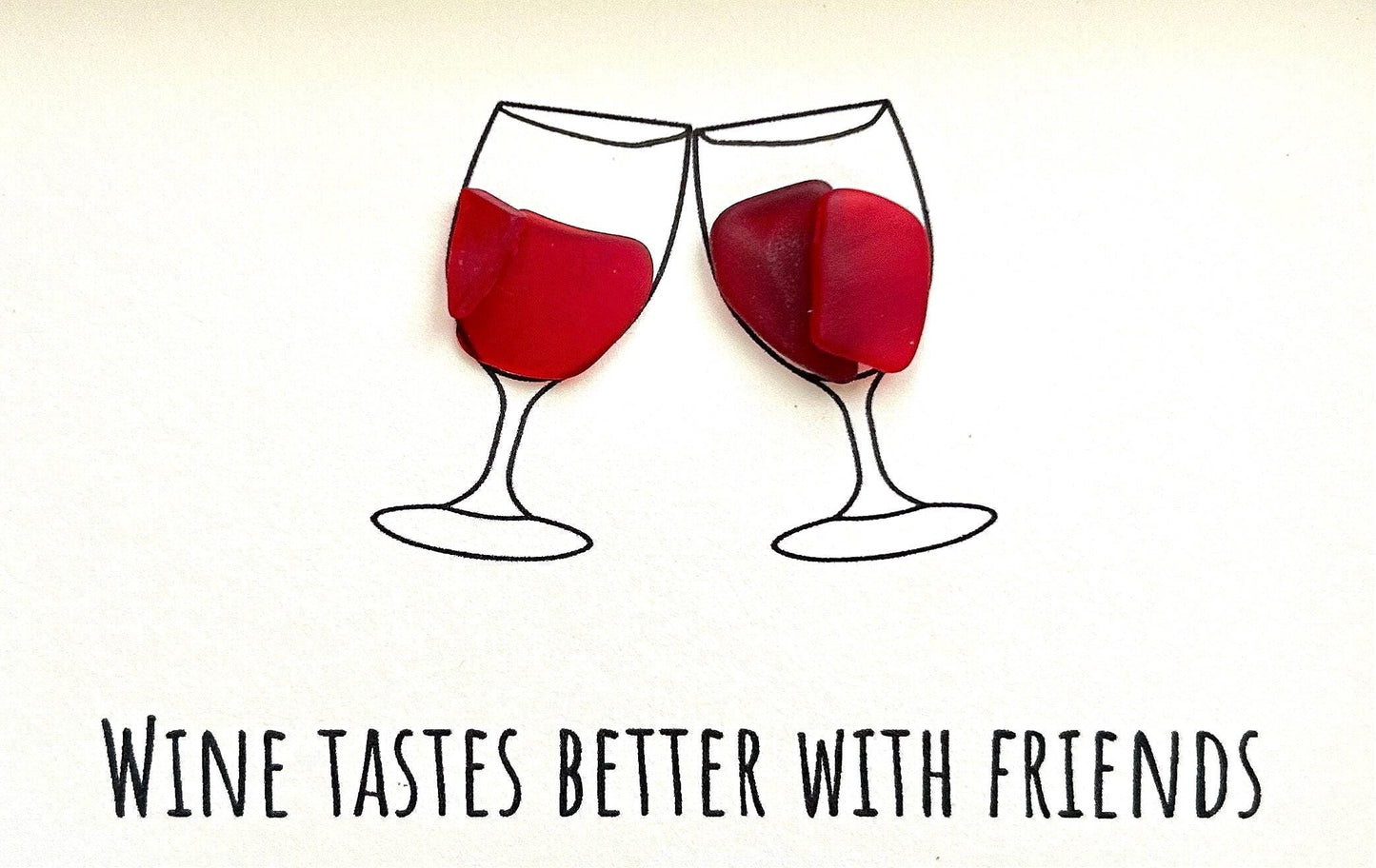 Wine Tastes Better With Friends Sea Glass Art, 5x7 Framed Handmade Picture, Bar Decoration, Cocktail Art, Housewarming Gift, Wine Lover