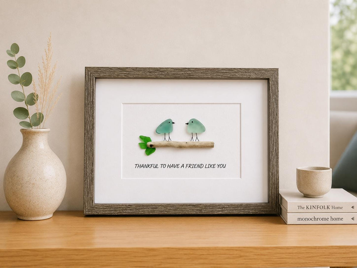 Thankful to Have a Friend Like You, 8x10 Framed Sea Glass Picture, Holiday Gift for Friend
