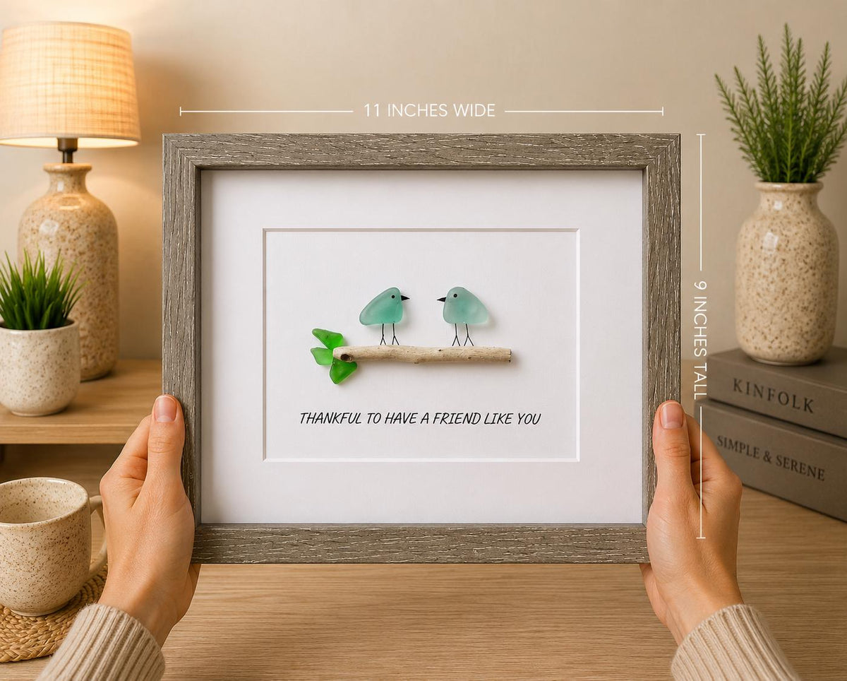 Thankful to Have a Friend Like You, 8x10 Framed Sea Glass Picture, Holiday Gift for Friend