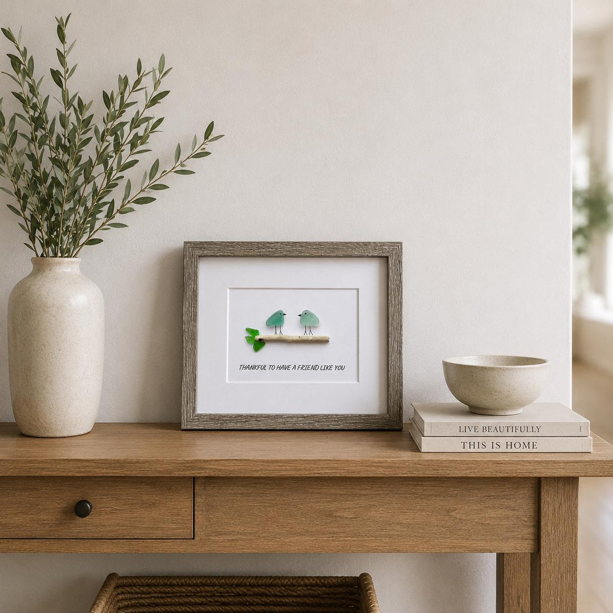 Thankful to Have a Friend Like You, 8x10 Framed Sea Glass Picture, Holiday Gift for Friend
