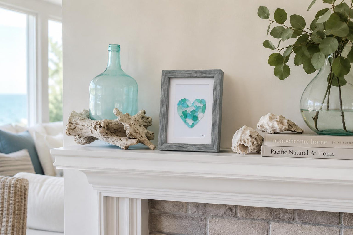 Glass Love Heart | Heart Art in Shades of Blue & Teal | Beach Lover Gift | Coastal Wall Decor | Gift for Friend | 5x7 Sea Glass Art