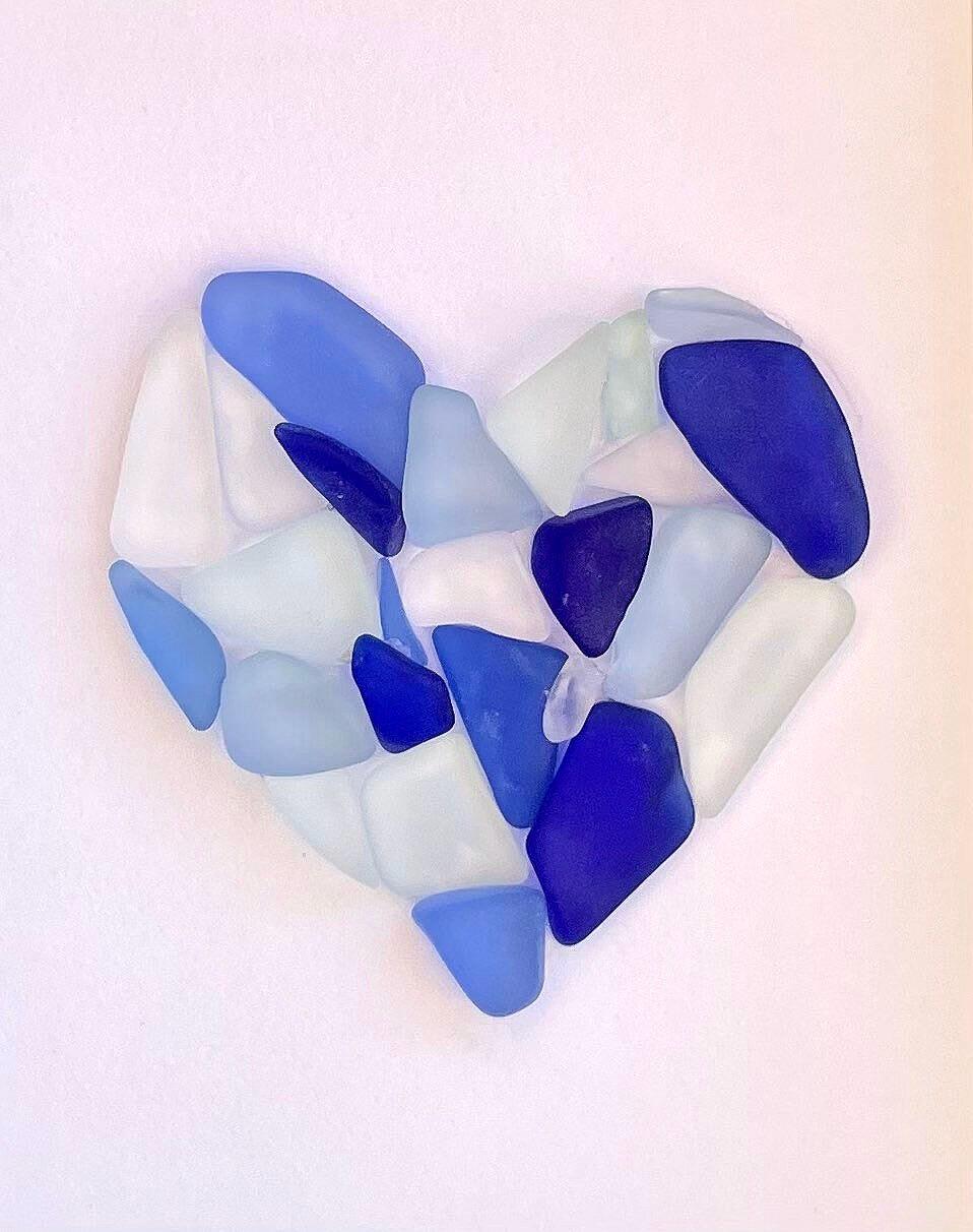 Sea Glass Heart, Framed Coastal Art, Beach Decor, Valentines Day (5x7 inch)