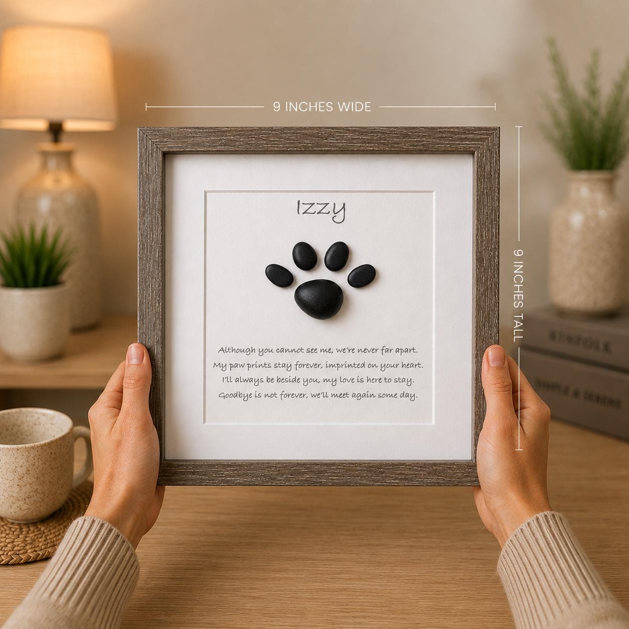 Framed Pebble Art Pet Memorial, Dog Loss Gift, Cat Remembrance