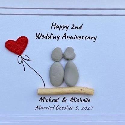 2nd Wedding Anniversary Pebble Art | Cotton Anniversary Gift With Red Heart