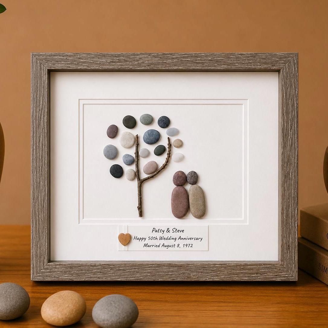 Personalized 50th Anniversary Pebble Art | Golden Wedding Gift