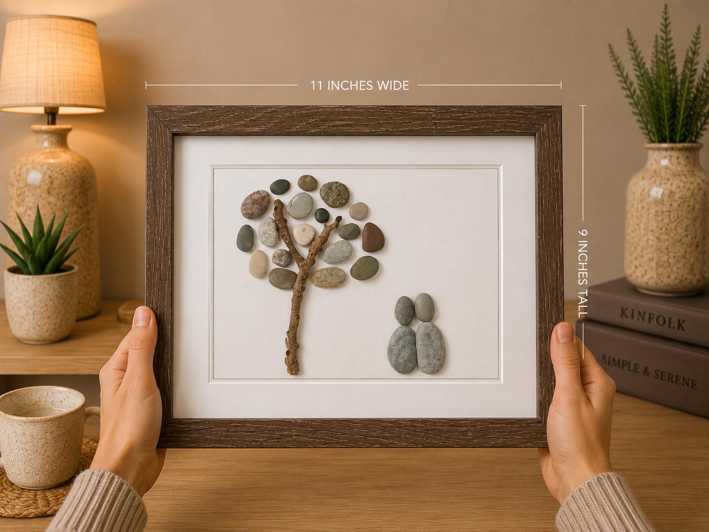 Couple Sitting Under Tree | Gift for Couple | Lovers | Family | Unique Gift for Friends | 8x10 Framed Pebble Art