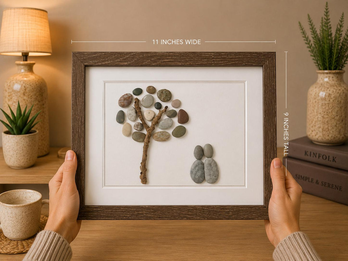 Couple Sitting Under Tree | Gift for Couple | Lovers | Family | Unique Gift for Friends | 8x10 Framed Pebble Art