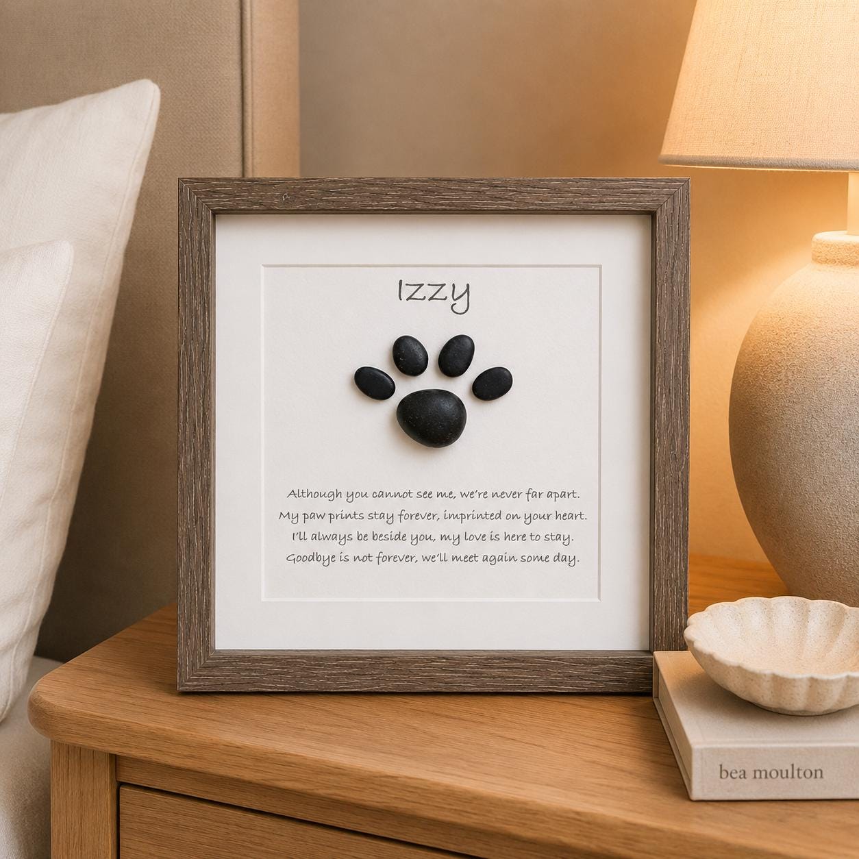 Framed Pebble Art Pet Memorial, Dog Loss Gift, Cat Remembrance