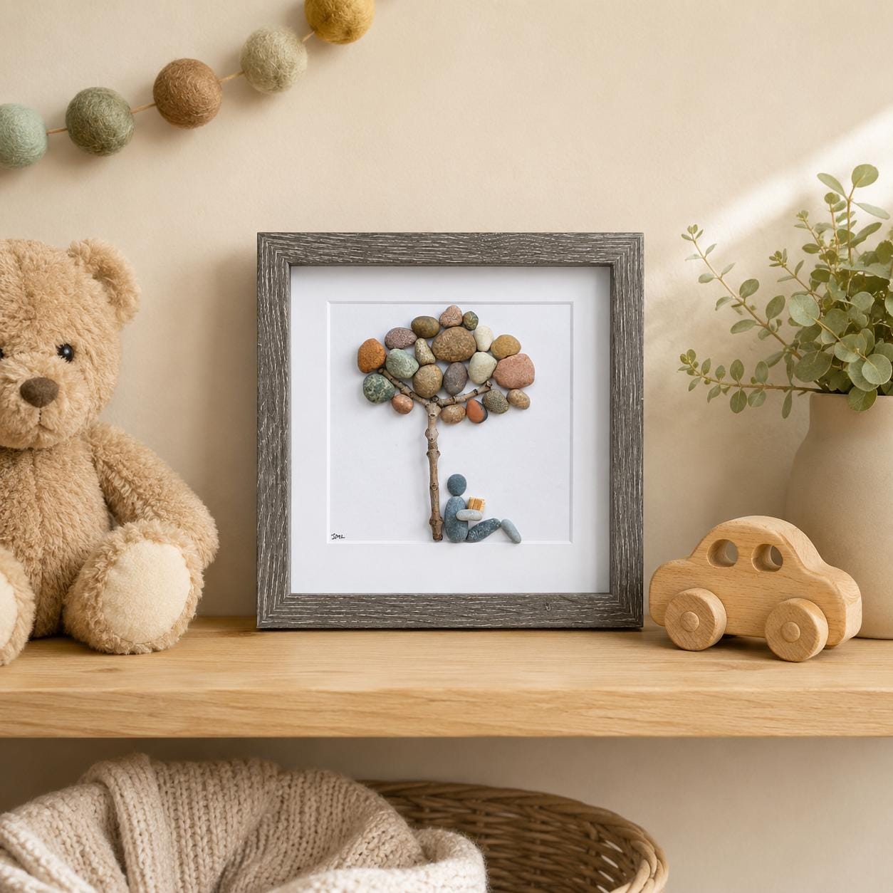 Book Lover Gift | Reading Under Pebble Tree Art | Handmade Pebble Picture for Readers