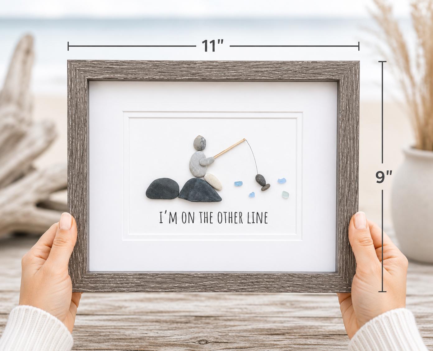 Fishing Pebble and Sea Glass Art, 8 x 10” Personalized Fishing Gift