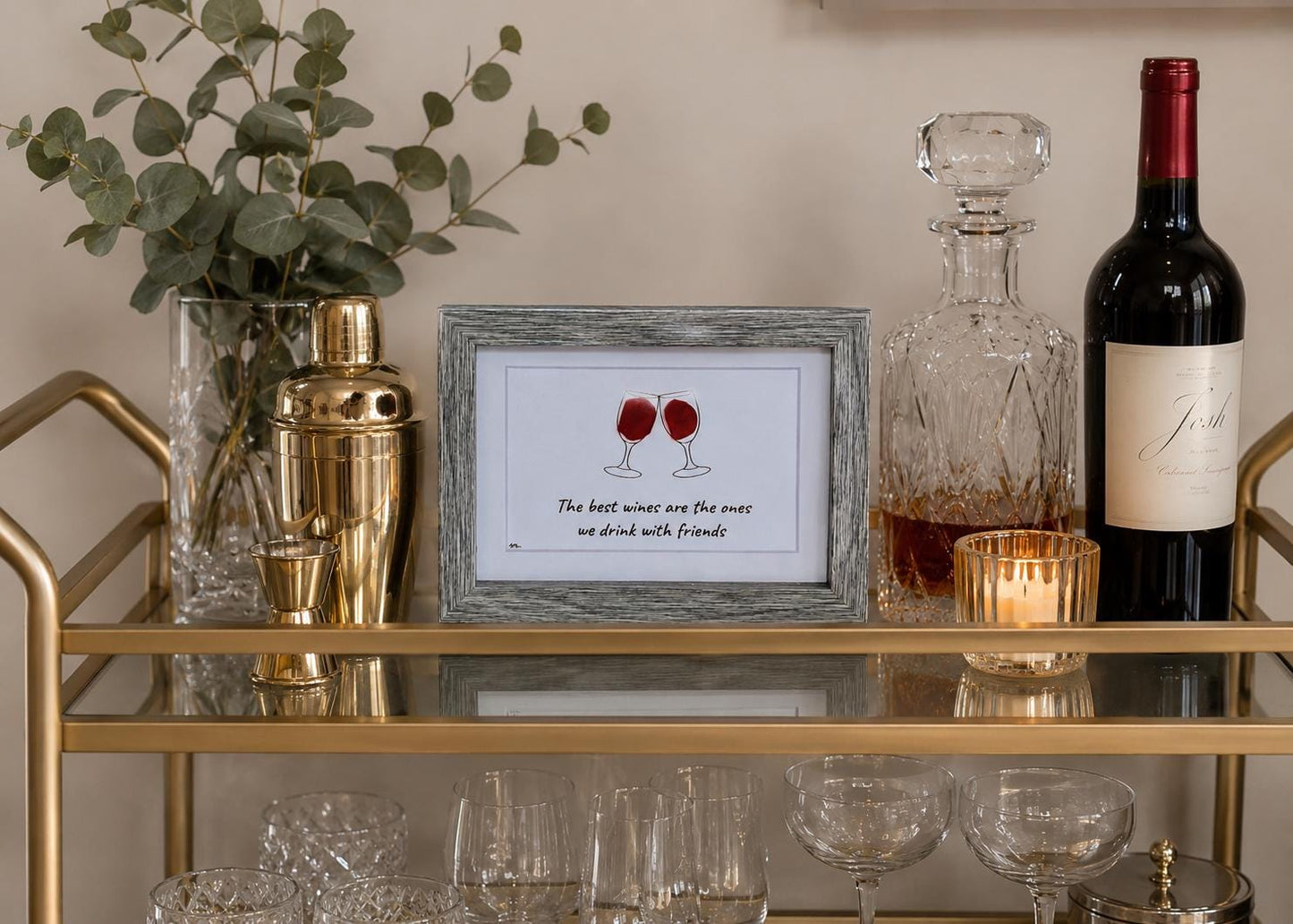 The Best Wines Are The Ones We Drink With Friends Sea Glass Art, 5x7 Handmade Art, Bar Decor, Cocktail Art, Housewarming Gift, Wine Lover