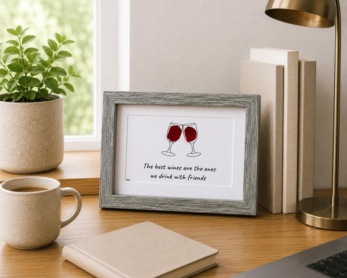 The Best Wines Are The Ones We Drink With Friends Sea Glass Art, 5x7 Handmade Art, Bar Decor, Cocktail Art, Housewarming Gift, Wine Lover