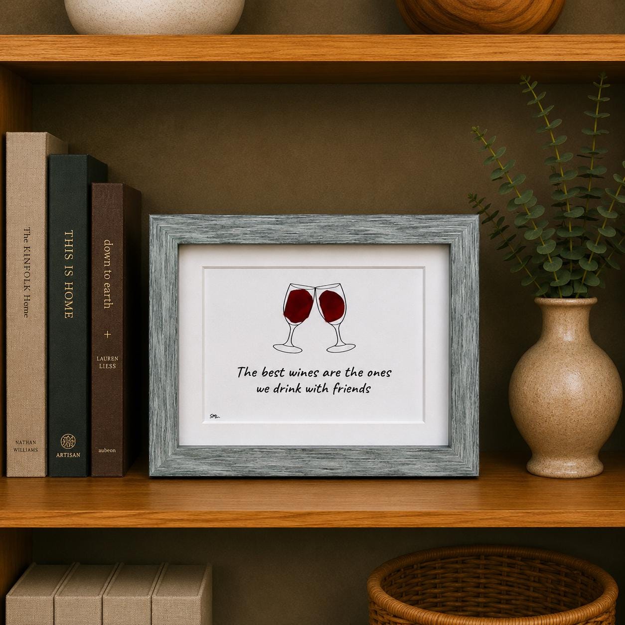 The Best Wines Are The Ones We Drink With Friends Sea Glass Art, 5x7 Handmade Art, Bar Decor, Cocktail Art, Housewarming Gift, Wine Lover