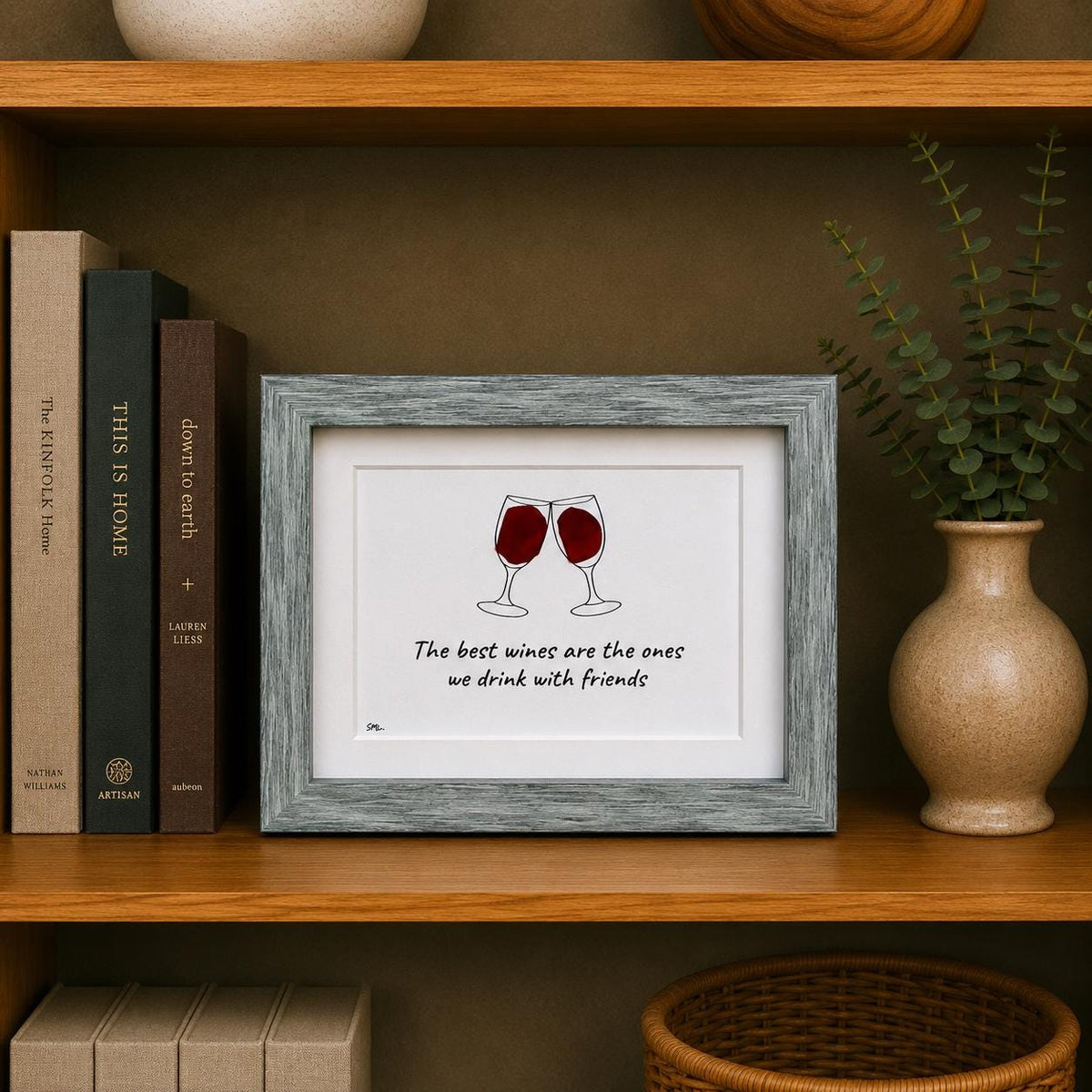 The Best Wines Are The Ones We Drink With Friends Sea Glass Art, 5x7 Handmade Art, Bar Decor, Cocktail Art, Housewarming Gift, Wine Lover