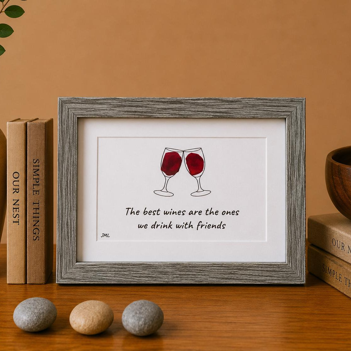 The Best Wines Are The Ones We Drink With Friends Sea Glass Art, 5x7 Handmade Art, Bar Decor, Cocktail Art, Housewarming Gift, Wine Lover