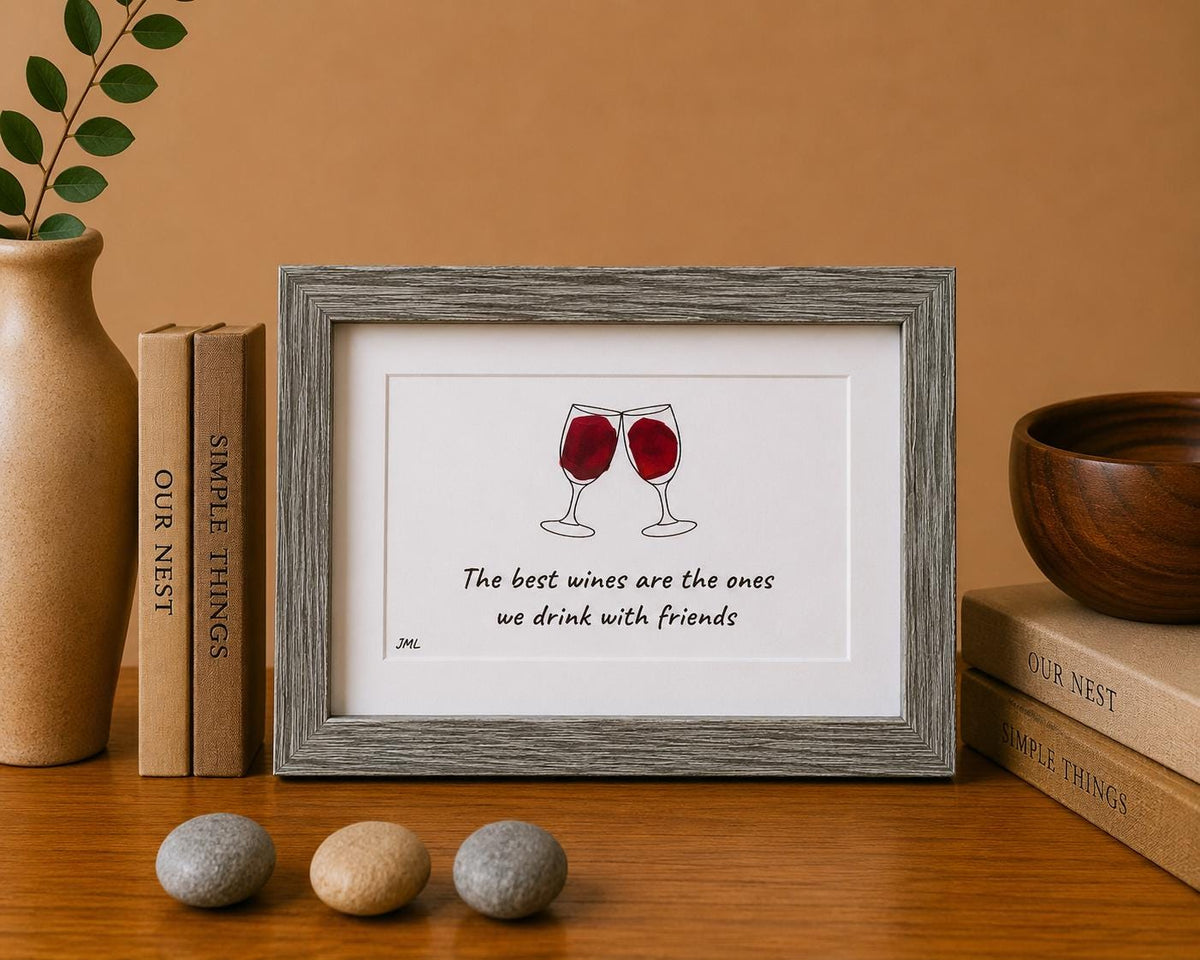 The Best Wines Are The Ones We Drink With Friends Sea Glass Art, 5x7 Handmade Art, Bar Decor, Cocktail Art, Housewarming Gift, Wine Lover