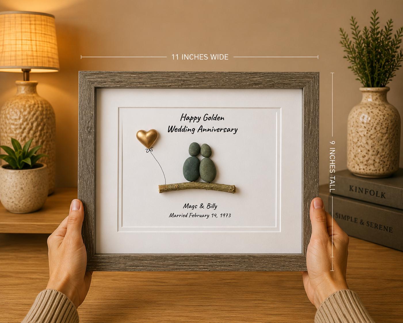 Golden Wedding Anniversary Personalized Pebble Art, 8x10 Framed 50th Anniversary Gift for Parents, Friends, Spouse