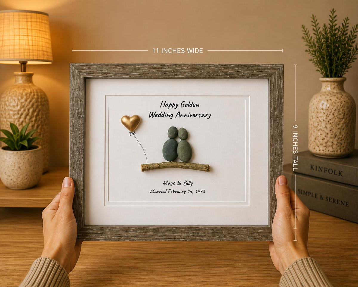 Golden Wedding Anniversary Personalized Pebble Art, 8x10 Framed 50th Anniversary Gift for Parents, Friends, Spouse