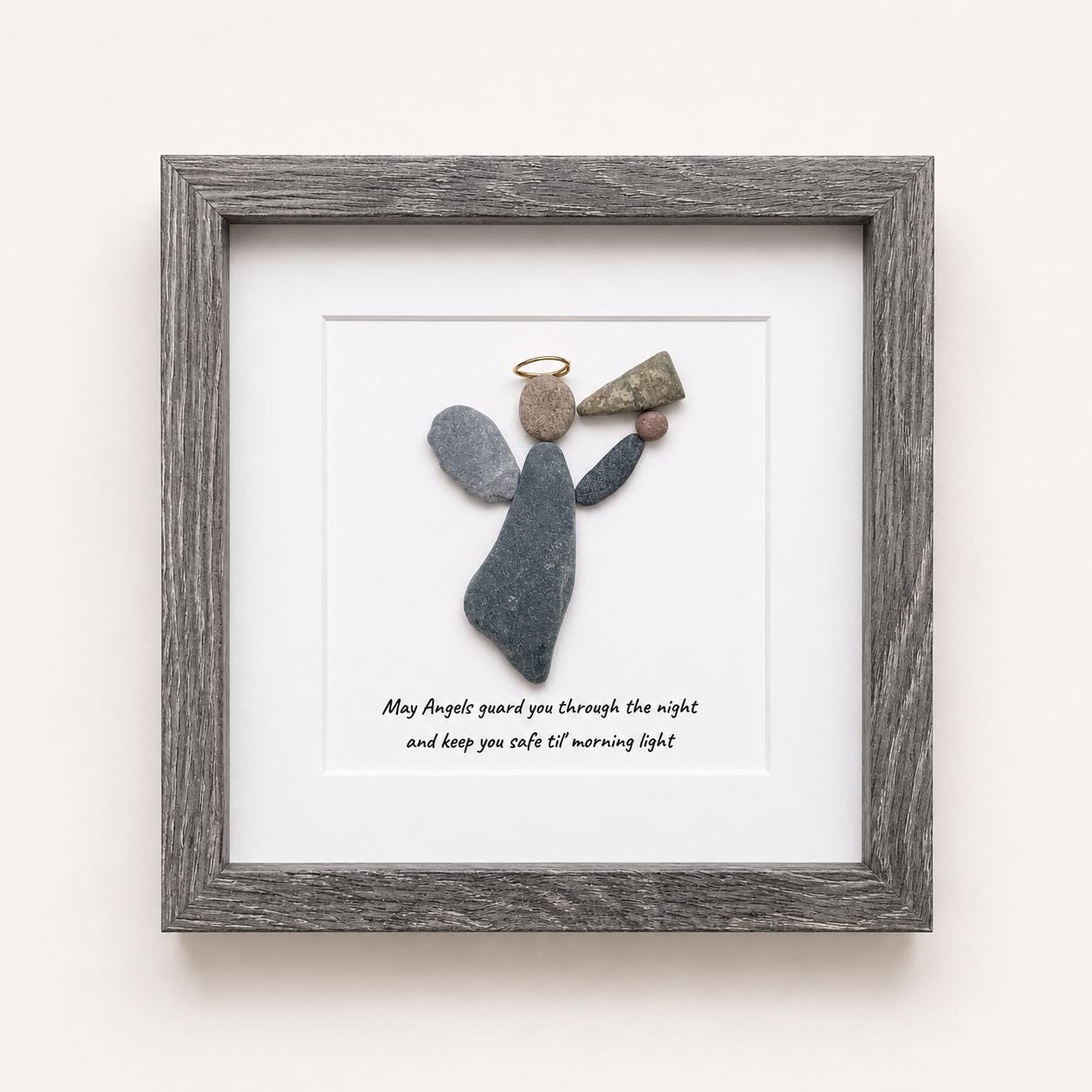 Guardian Angel Pebble Art, 9x9 Framed Handmade Wall Decor