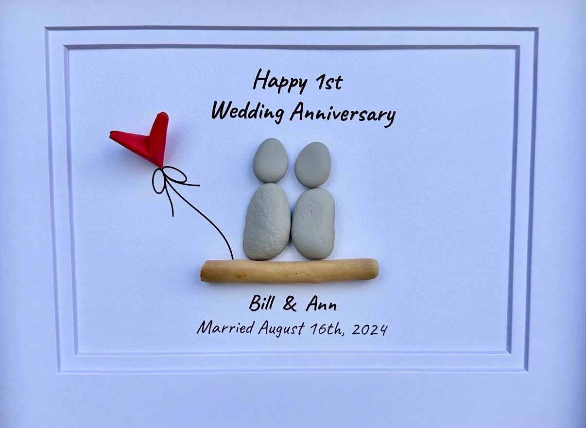 1st Wedding Anniversary Pebble Art | Paper Anniversary Gift With Red Heart
