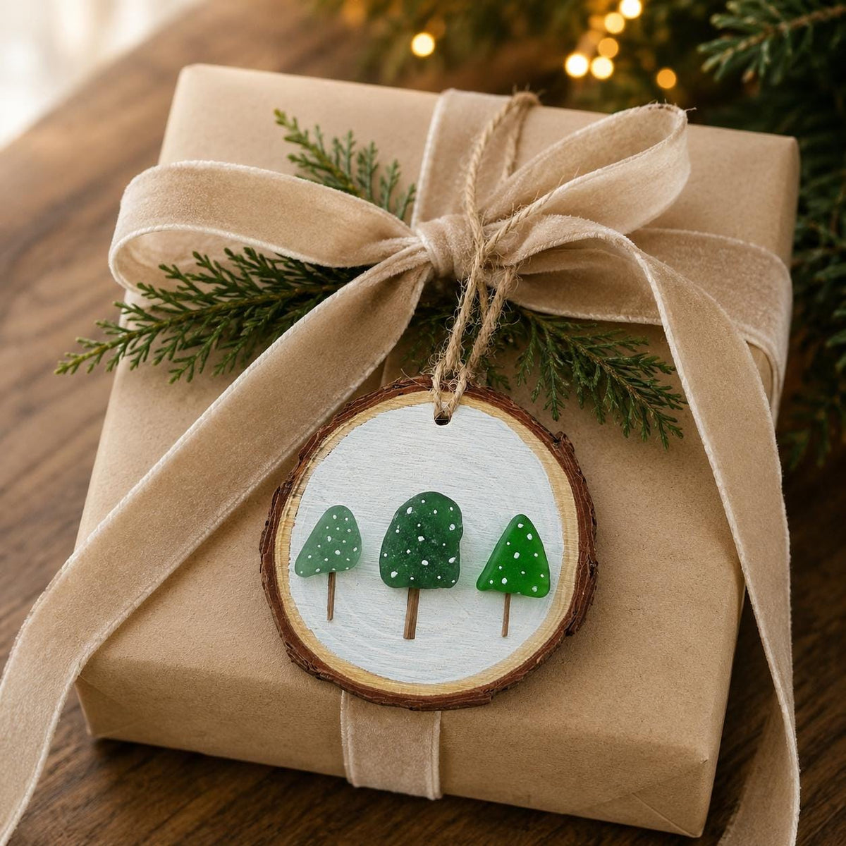 Trees in the Snow Ornament | Pine Trees in Winter | Perfect Holiday Gift | Stocking Stuffer | Christmas Tree Ornament | 3x3 Sea Glass