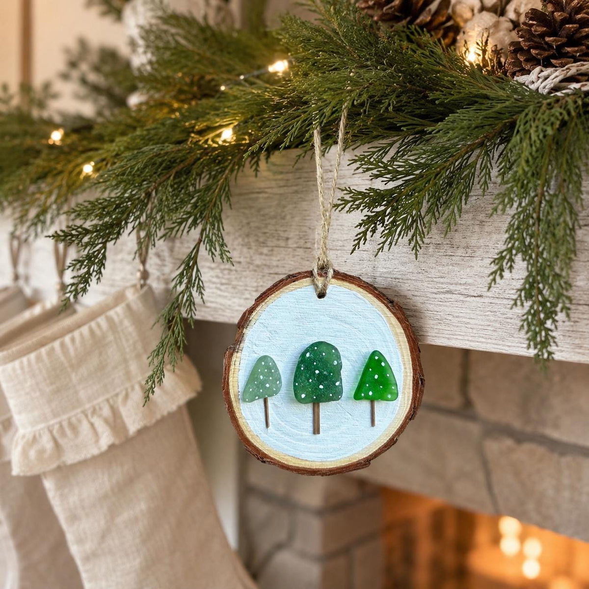 Trees in the Snow Ornament | Pine Trees in Winter | Perfect Holiday Gift | Stocking Stuffer | Christmas Tree Ornament | 3x3 Sea Glass