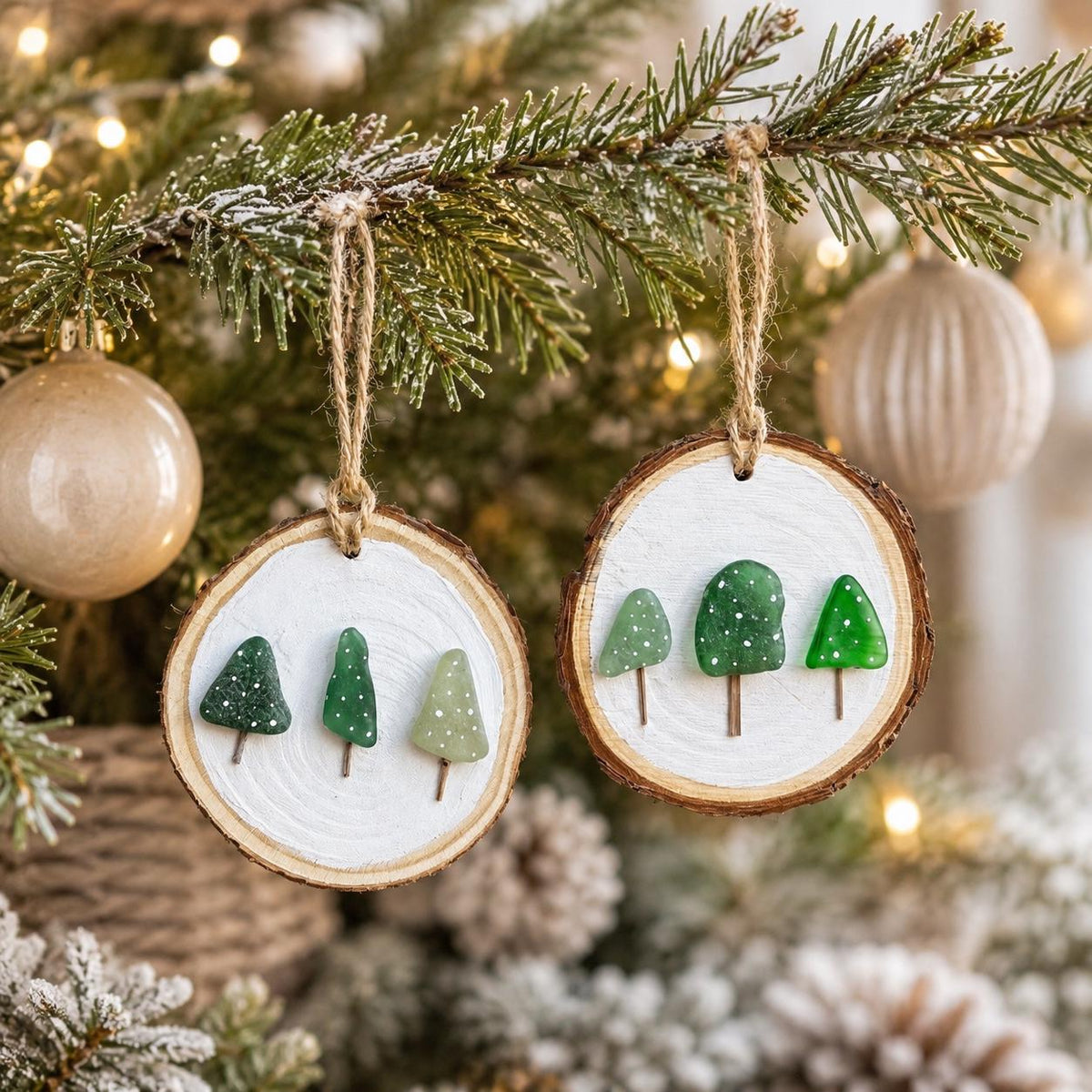 Sea Glass Trees in the Snow Made from Scottish Sea Glass and Dried Wood, Perfect Holiday Gift, Stocking Stuffer