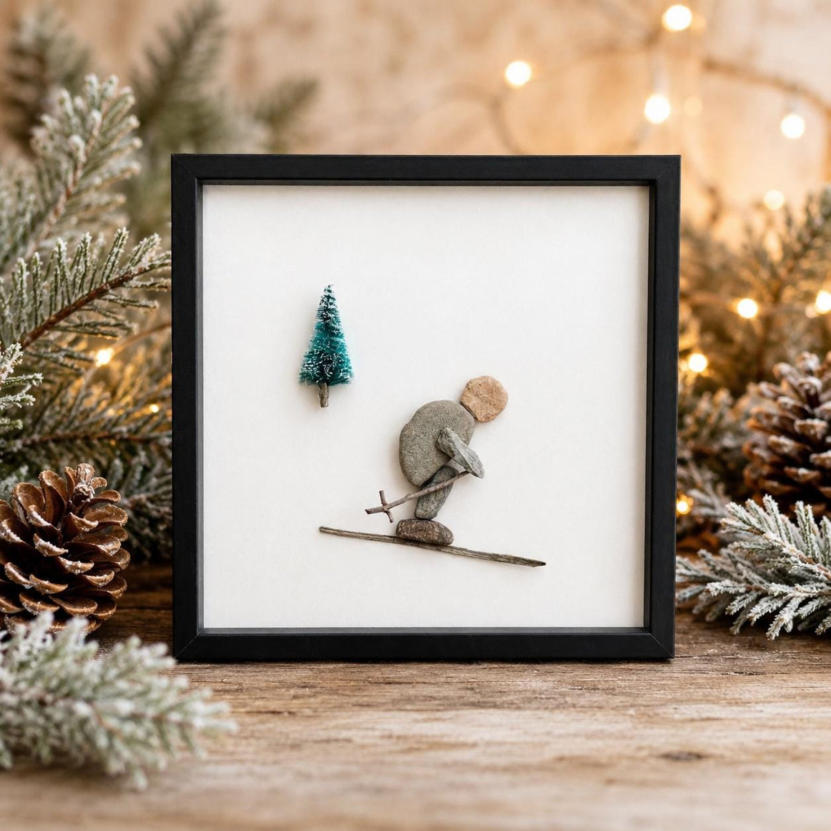 Skier Hits the Slopes - Pebble Artwork