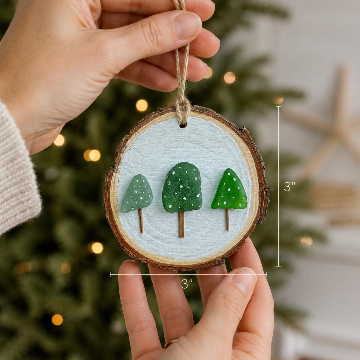 Trees in the Snow Ornament | Pine Trees in Winter | Perfect Holiday Gift | Stocking Stuffer | Christmas Tree Ornament | 3x3 Sea Glass