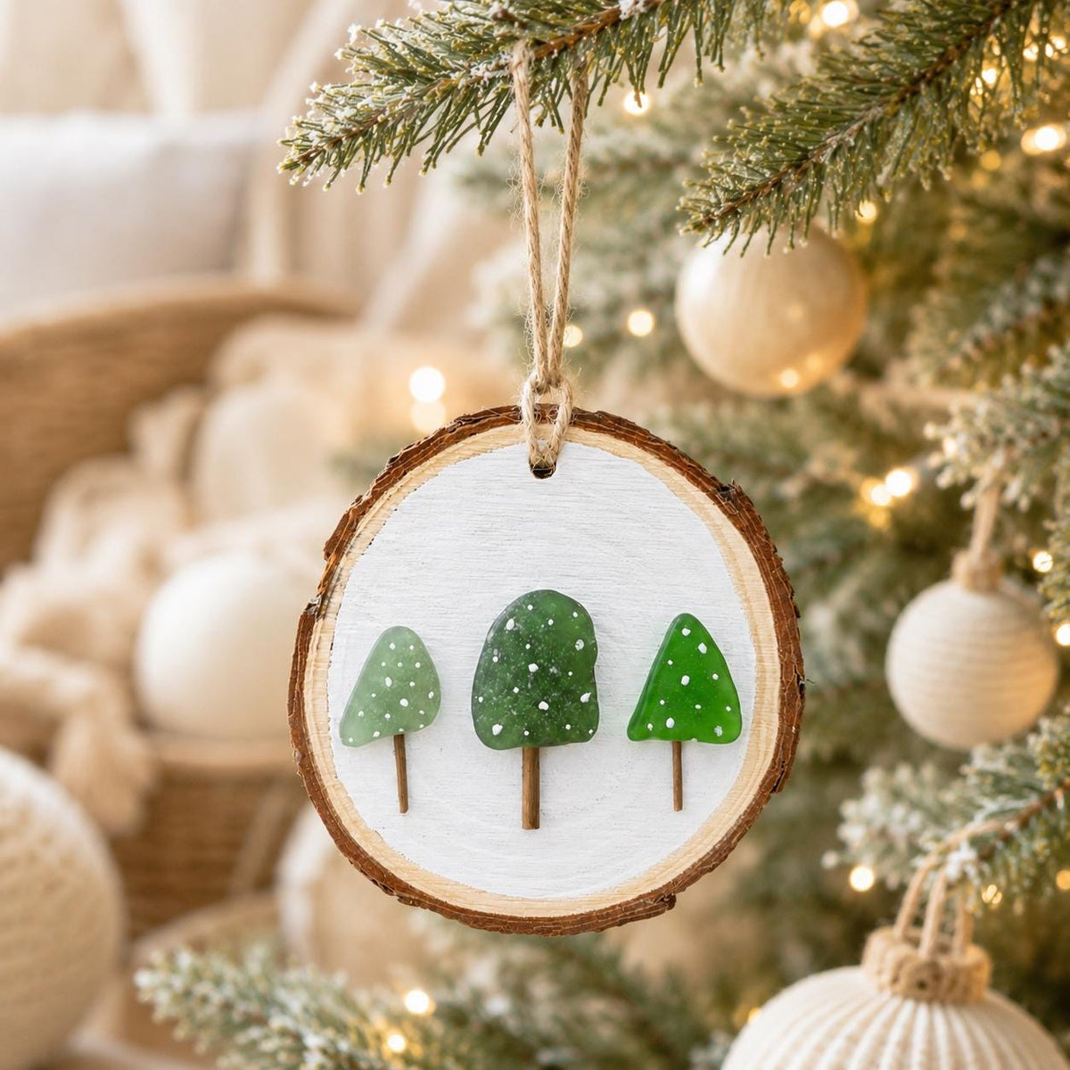 Trees in the Snow Ornament | Pine Trees in Winter | Perfect Holiday Gift | Stocking Stuffer | Christmas Tree Ornament | 3x3 Sea Glass