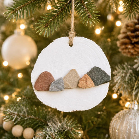 Handmade Mountain Pebble Art Ornaments on Wood Rounds (x1)