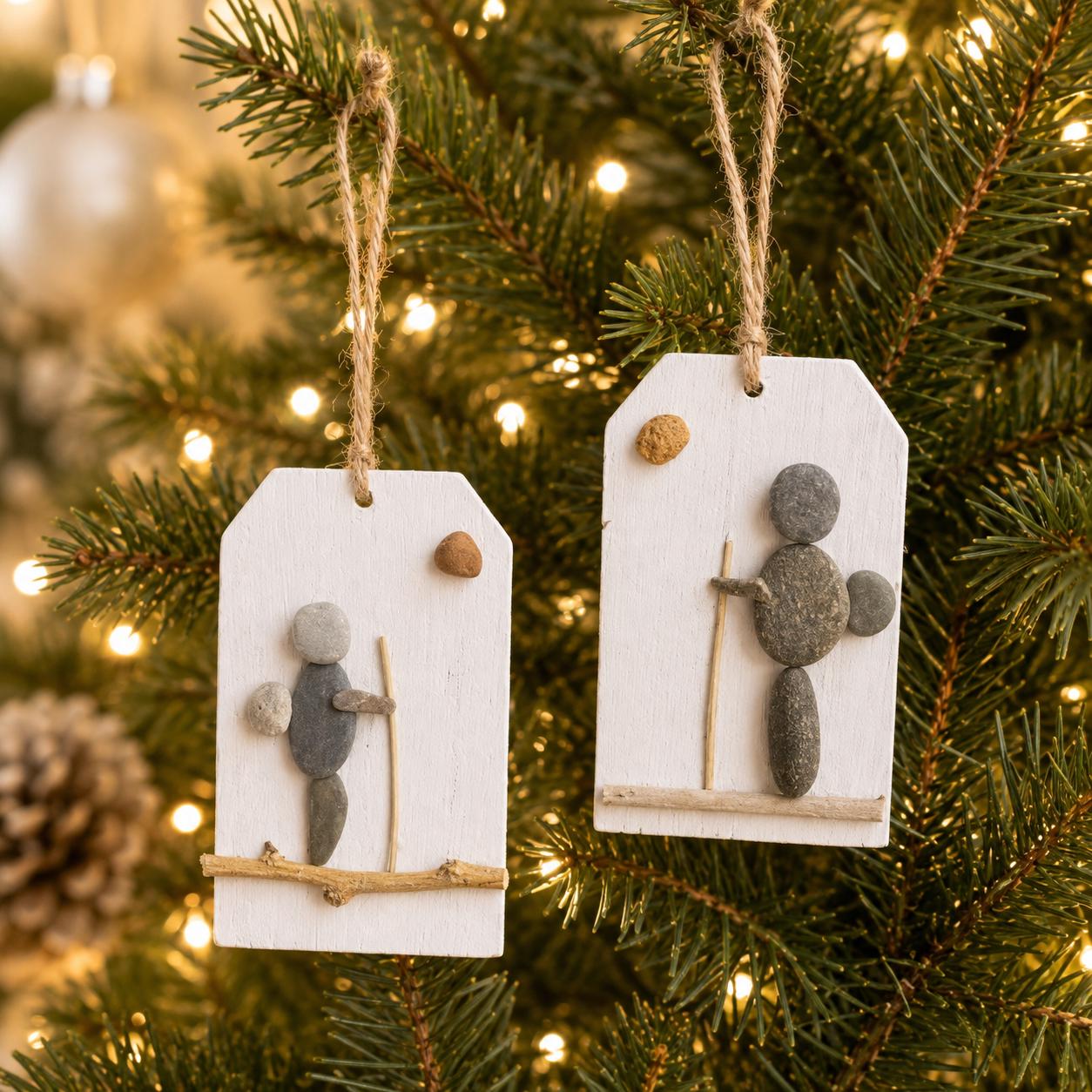 Handmade Hiking Pebble Art Christmas Ornament, Hiker Gift