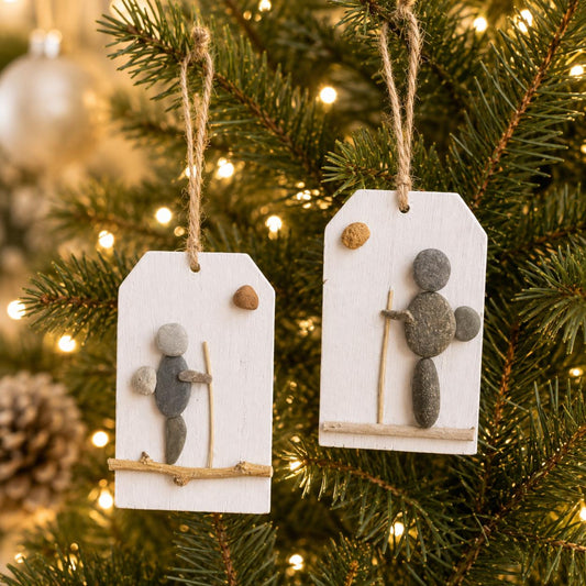Handmade Hiking Pebble Art Christmas Ornament, Hiker Gift
