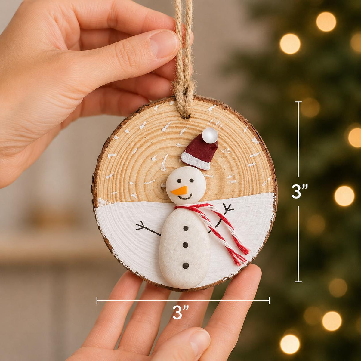 Handmade Snowman Christmas Tree Ornament Made from Beach Pebbles and Scottish Sea Glass, Perfect Holiday Gift, Stocking Stuffer