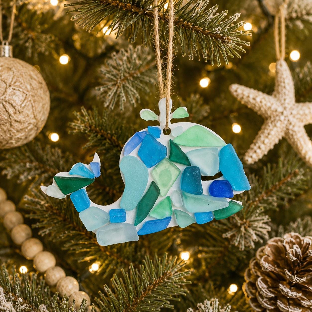 Whale Sea Glass Ornament | Coastal Ocean Decor | Handmade Blue Sea Glass Gift | Beach House Wall Hanging | Great Stocking Stuffer