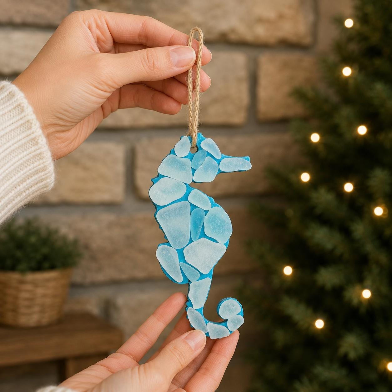 Blue Sea Glass Seahorse Ornament | Handmade Coastal Decor