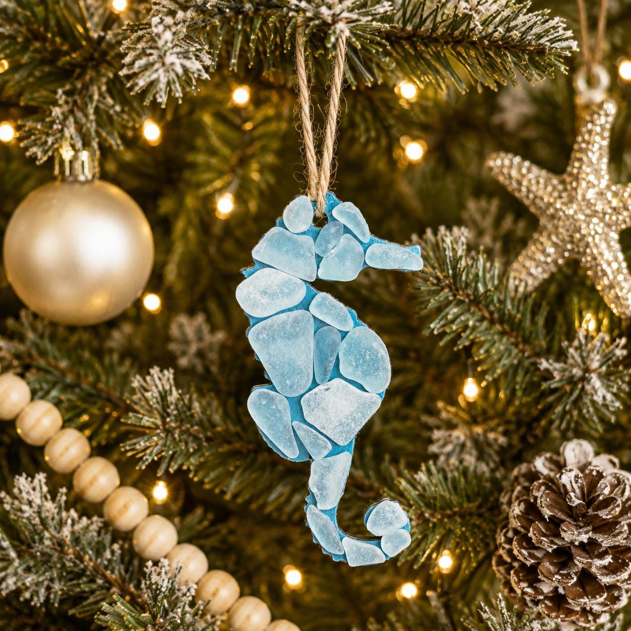 Blue Sea Glass Seahorse Ornament | Handmade Coastal Decor