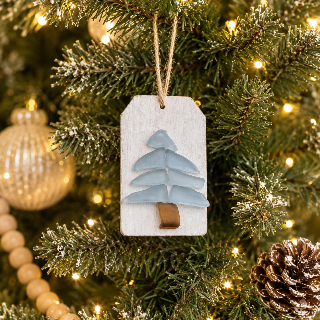 Handmade Sea Glass Christmas Tree Ornament, Scottish Coastal Decor