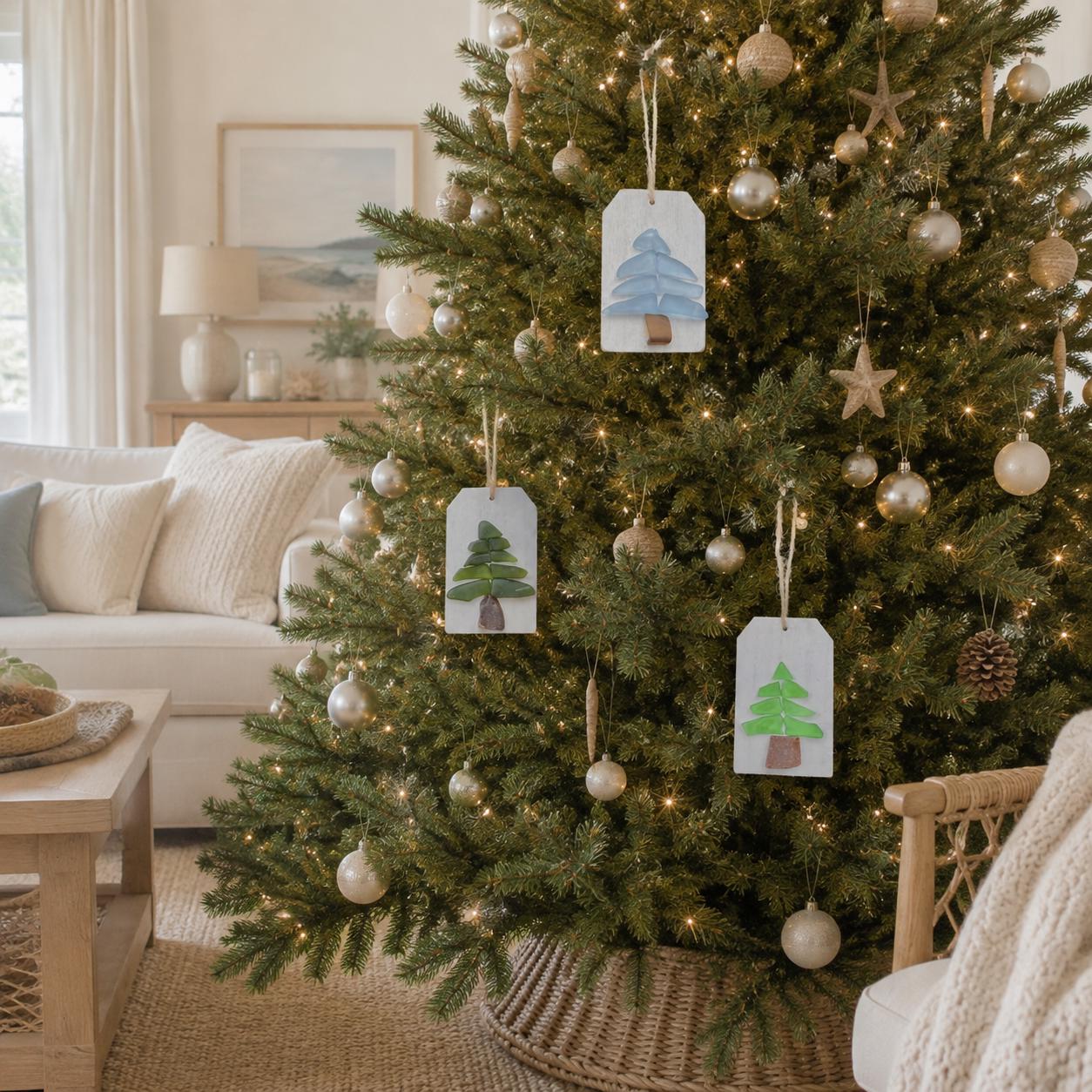 Handmade Sea Glass Christmas Tree Ornament, Scottish Coastal Decor