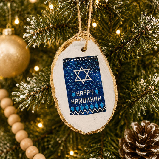 Happy Hanukkah Decoupage Shell Ornament