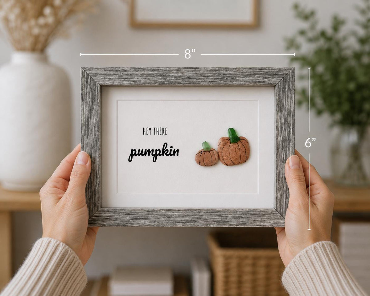 Hey There Pumpkin Pebble and Sea Glass Art, 5x7"