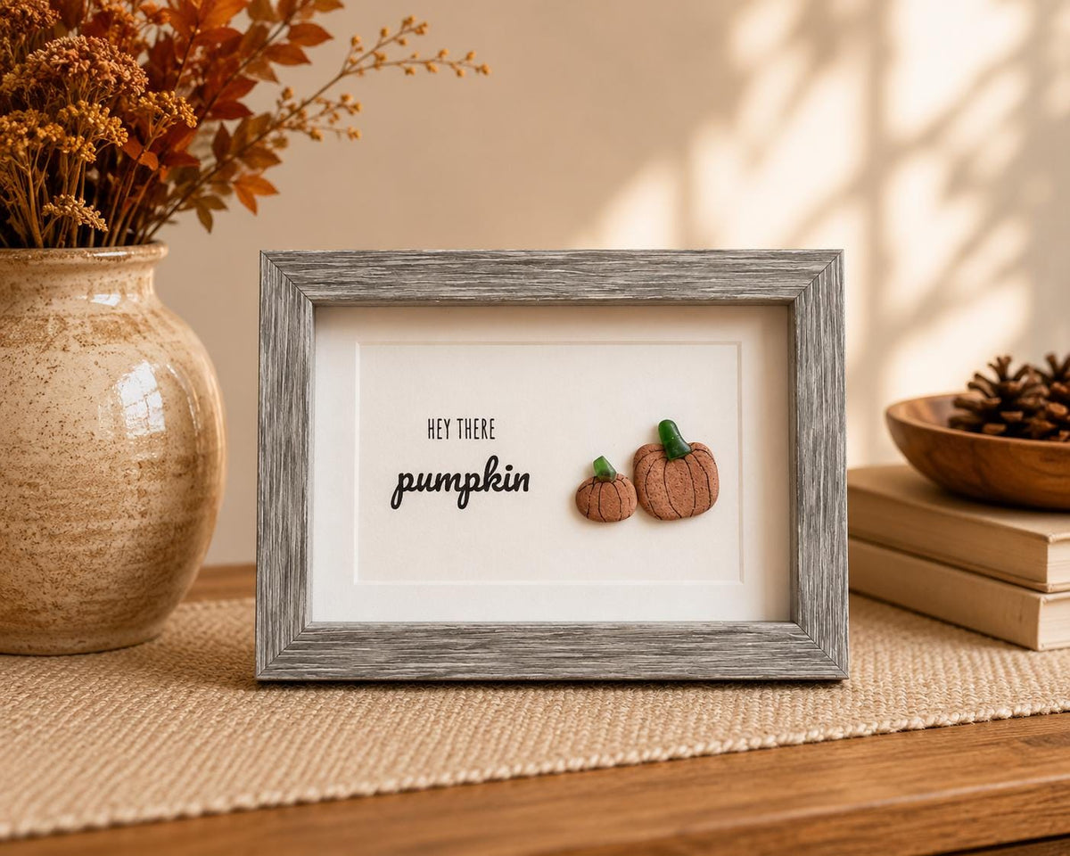 Hey There Pumpkin Pebble and Sea Glass Art, 5x7"